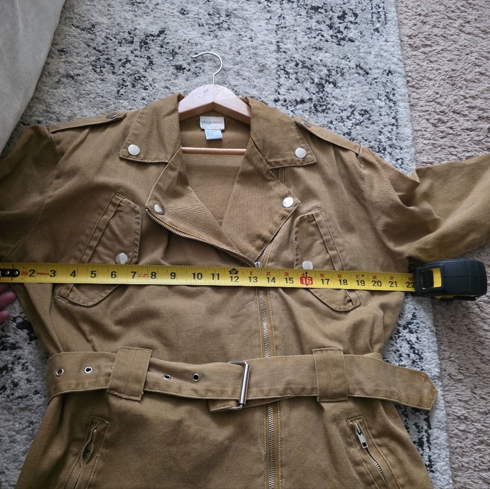 Vintags 90s Styles To Go Moto Cargo Utility Jacket With Belt Womens Tan Cotton - Picture 6 of 9